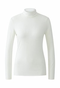 Weiße Langarm-Turtleneck aus glattem, dehnbarem Stoff. Hat ein tailliertes Design und einen hohen Kragen, ideal zum Layering.