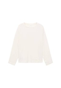 Camicia a maniche lunghe color crema chiaro realizzata in tessuto morbido, con scollatura rotonda e vestibilità rilassata. Design semplice senza motivi o accenti visibili.