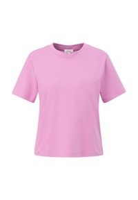 Lichtroze T-shirt met korte mouwen, gemaakt van zachte katoen, met een ronde halslijn en een comfortabele pasvorm met rechte zomen.