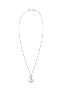 Silberne Kettenhalskette mit einem Ankeranhänger in strukturierter Ausführung, gestaltet mit einem Verschluss aus Schlaufen und Stift.