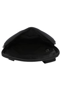 Pouch nera con zip, dal rivestimento esterno liscio, foderato internamente con un materiale morbido e dotato di una piccola tasca interna per l'organizzazione. Design compatto e discreto.