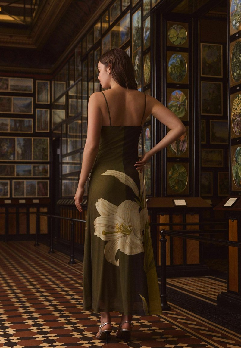 slim fit dress slacks Green And Blue Abstract Print One Shoulder Cut Out Asymmetric Hem Midi  AX  Paris