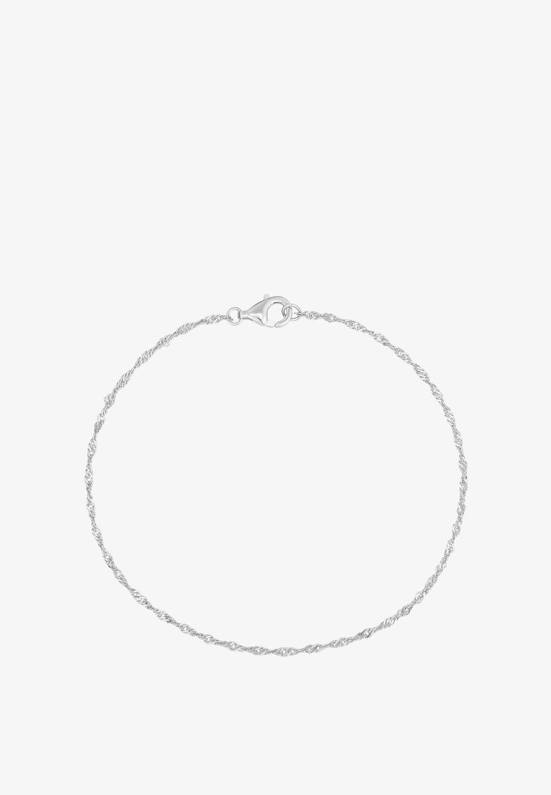 Pulsera de cadena plizada de plata con cierre de langosta, que presenta un diseño liso y texturizado, y una construcción delicada y ligera.