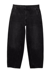 Pantalones de mezclilla negros con un ajuste holgado y diseño de pierna recta. Cuentan con cinco bolsillos y un desvanecimiento sutil en la tela. Cierre con botón y cremallera.