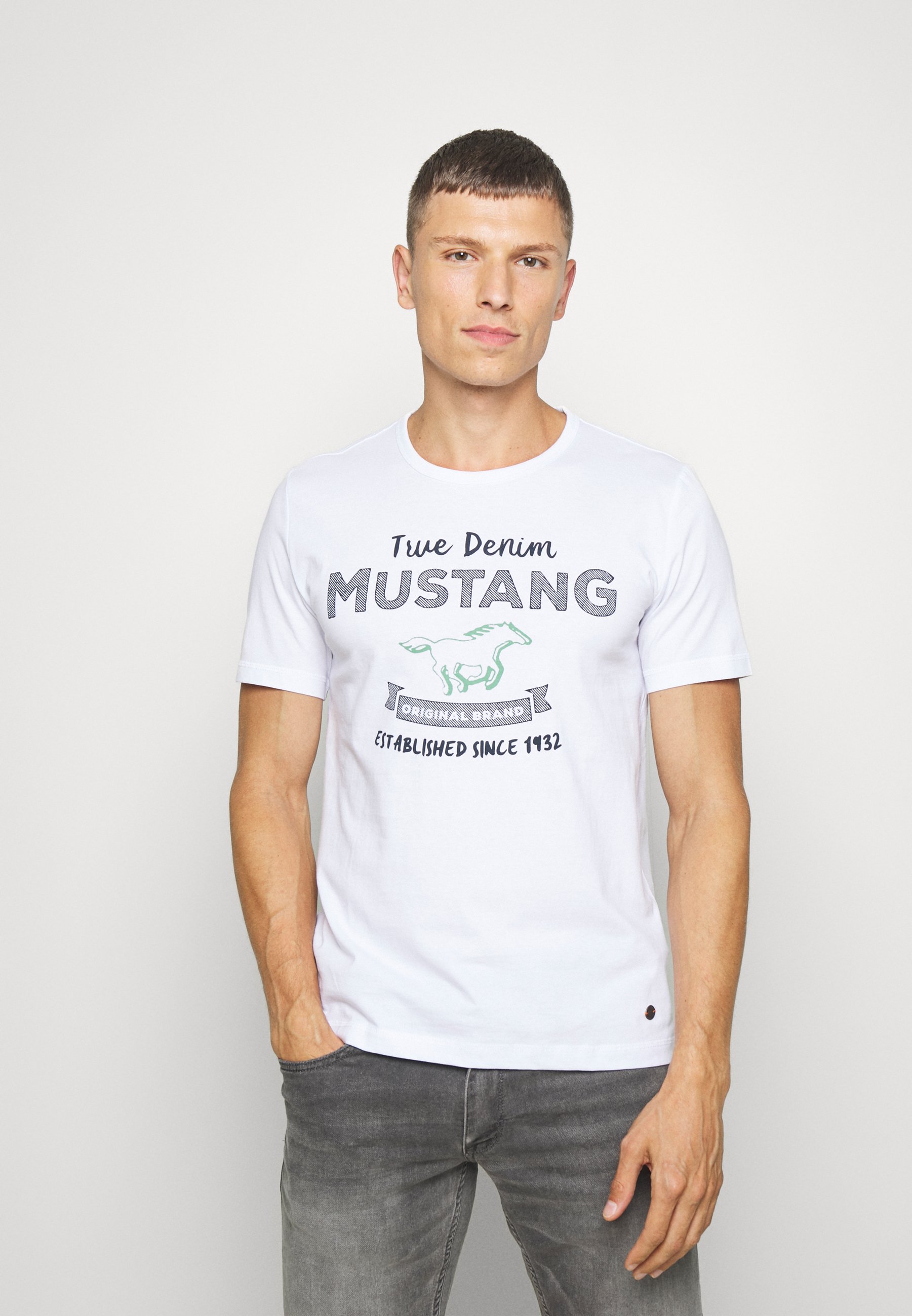 Mustang ALEX PRINT T shirts med print general whitehvit Mustang ALEX - T-shirts med print - light grey melange