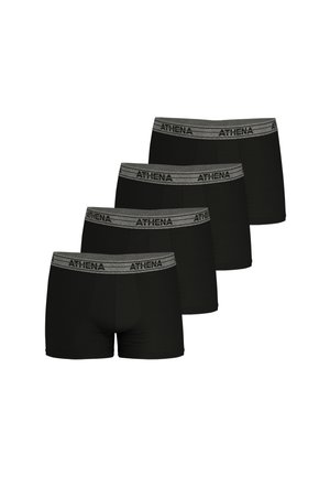 Boxer shorts en coton noir avec une ceinture élastique grise portant le texte "ATHENA" en noir. Vendu par lot de quatre.