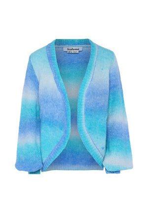 Blå ombre cardigan lavet af blødt strikmateriale. Har en løs pasform med åben front, vide ærmer og en glat tekstur.