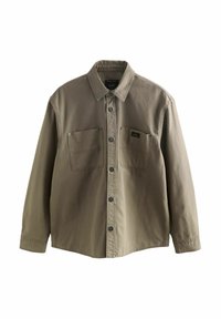 Button-up shirt in olijfgroen, gemaakt van katoen. Bevat twee borstzakken, knopen aan de voorkant en een klassieke kraag met een gladde textuur.