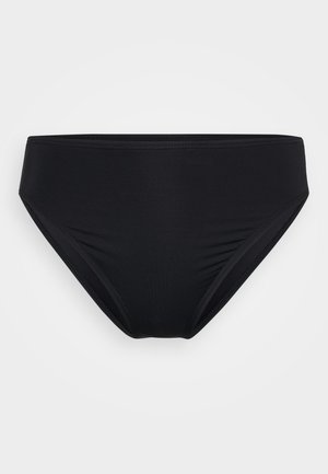 Culotte nera in bikini realizzata in tessuto elastico, caratterizzata da un taglio classico a slip e una texture liscia senza motivi visibili o decorazioni.