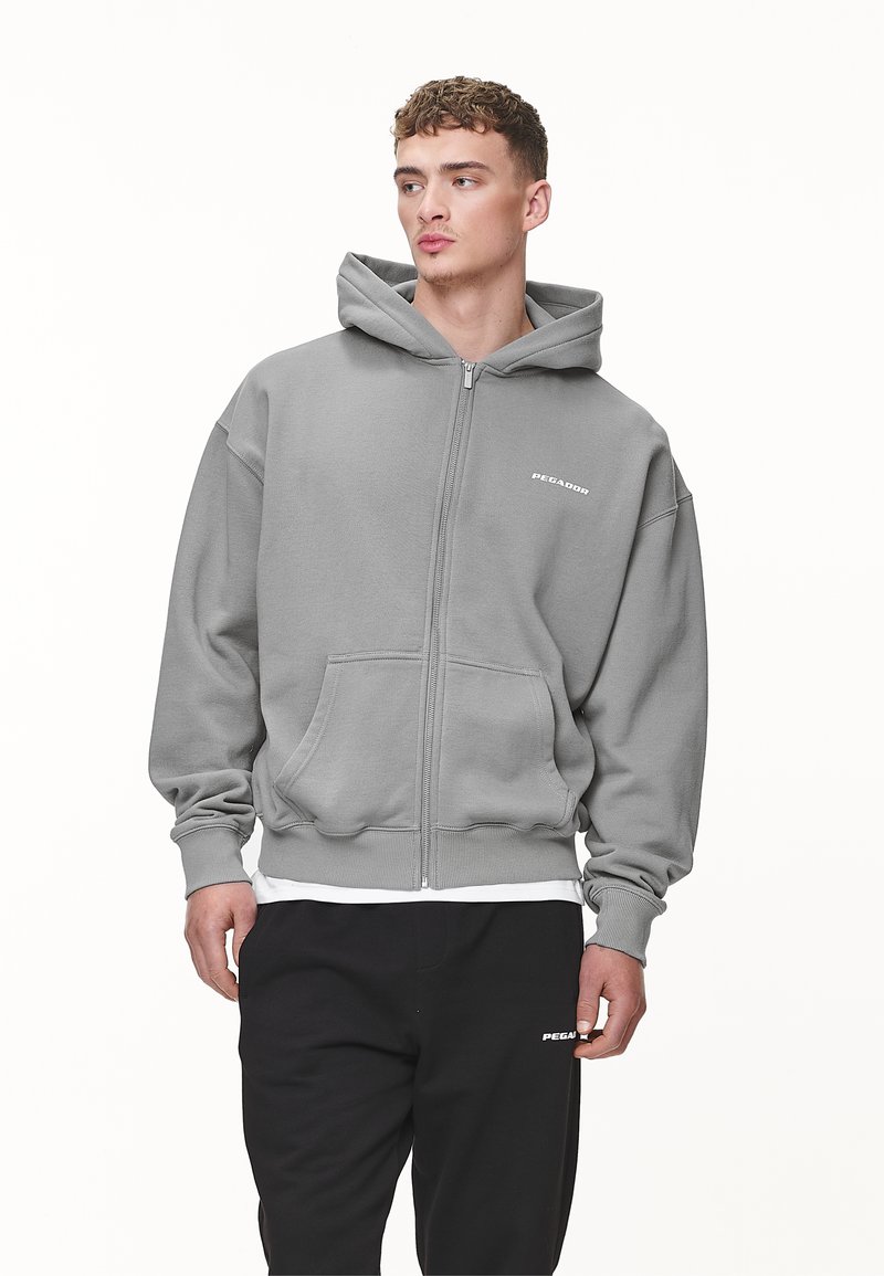 Pegador LOGO OVERSIZED JACKET - Felpa con zip - washed cool grey/white gum