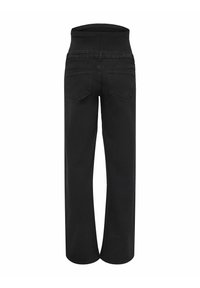 Jean de maternité noir avec jambes larges et taille élastique, montré de dos avec deux poches arrière.