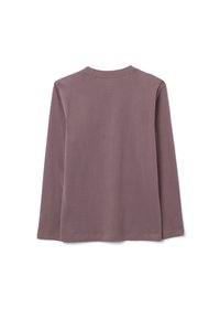 Camicia a maniche lunghe in malva opaco con scollo rotondo e materiale in cotone morbido. Texture liscia con un design rilassato e taglio dritto.