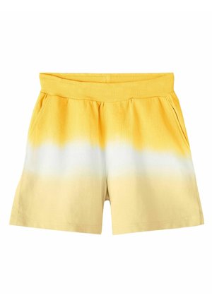 Bawełniane szorty w żółto-białym gradiencie z elastycznym pasem i bocznymi kieszeniami, zaprojektowane do codziennego noszenia.