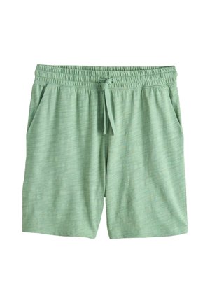 Lichtgroene casual shorts met elastische tailleband, trekkoord, en zijzakken, gemaakt van zacht, ademend materiaal.