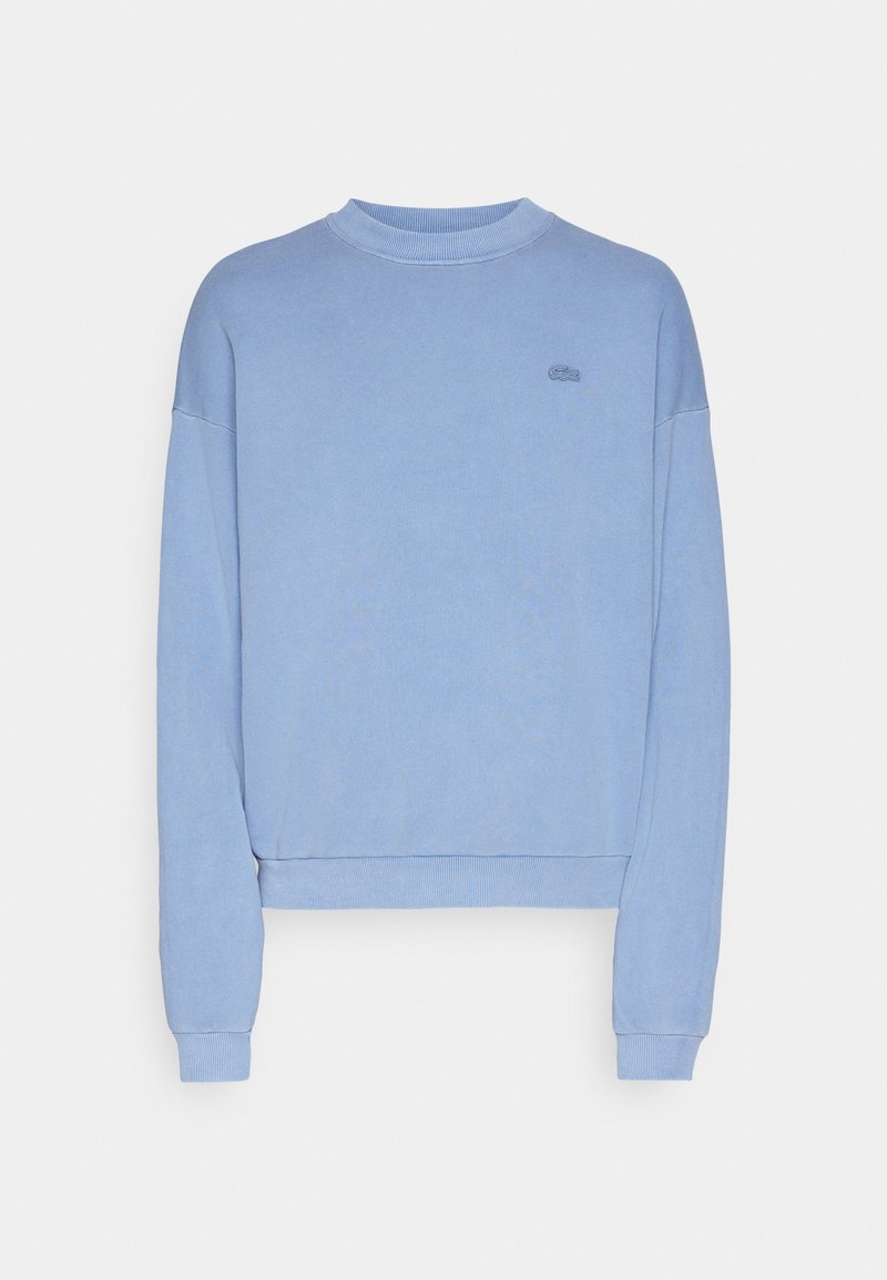 Sudadera azul claro hecha de algodón suave, con un cuello redondo, puños acanalados y un pequeño logotipo en el pecho. Corte casual.
