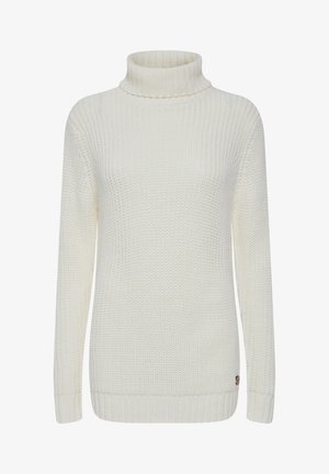 Kreemivalge kootud sviiter kõrge kaeluse ja pikkade varrukatega. Omab tekstuurset mustrit ning ribatud mansette ja ääre. Väike logo ääres.