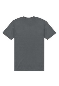 Kolen-grijze t-shirt met korte mouwen, een ronde hals en een gladde katoenstructuur, van de achterkant weergegeven zonder graphics.