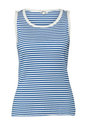 Top senza maniche a coste con righe orizzontali blu e bianche e scollatura arrotondata di s.Oliver, taglia 36.