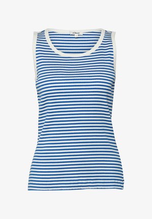 Débardeur côtelé sans manches avec des rayures horizontales bleues et blanches et un col rond de s.Oliver, taille 36.