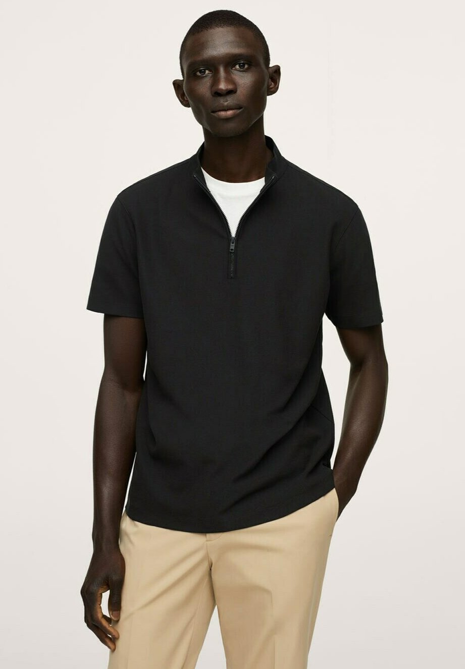 Mango MED PERKINSHALS - T-shirt basic - svart/zwart - Zalando.nl