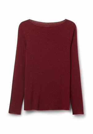 Bordeaux langemouwen shirt met een ronde hals, gemaakt van gestructureerde stof met kleine spikkels, ontspannen pasvorm en rechte zoom.