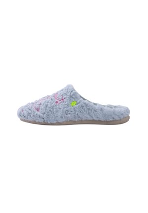 Hot Potatoes, HOT POTATOES BLUE FUZZY HOUSE SLIPPERS WITH DESIGN AND TEXT 80945 - Pantuflas - azul