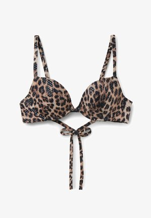 Wypchany top bikini w panterkę z regulowanymi ramiączkami i wiązaniem z przodu.