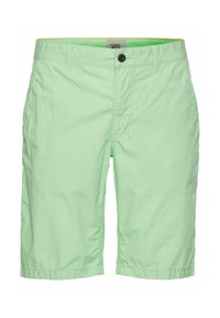 Lichtgroene shorts gemaakt van lichtgewicht stof. Voorzien van een knoopsluiting, flatte voorkant en gestikte zoom. Verstelbare taille met binnenvoering.