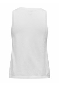Top in maglia bianca senza maniche con scollatura rotonda, bordi a costine e una texture semplice e liscia. La vista posteriore mostra un design pulito senza decorazioni.