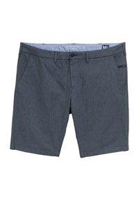 Marineblaue Shorts aus strukturiertem Stoff. Verfügt über zwei Seiten Taschen, einen Knopfverschluss und ein kleines Akzentetikett auf der Vorderseite.