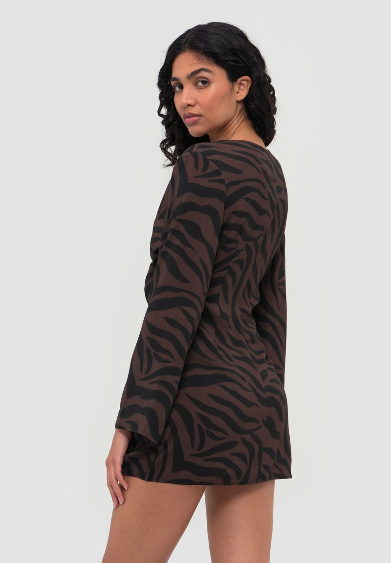 brown zebra print shirt dress WRSTBHVR WRSTBHVR TAKI DRESS - dress Trouser Size:32 line silhouette SKU18972 Made School Girl Lillian Scoop Neck Long