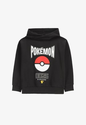 Czarna bluza z kapturem z grafiką białej i czerwonej Poké Ball, napisem „POKÉMON” powyżej oraz napisem „0025 PIKACHU” z małą żółtą sylwetką Pikachu poniżej.