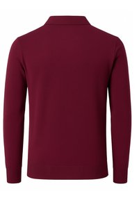 Polo bordeaux a maniche lunghe con scollo con colletto, polsini e orlo a costine. Texture liscia, design semplice senza motivi visibili.