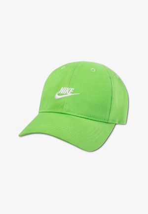 Casquette de baseball en coton vert avec une visière courbée et un logo Nike brodé en blanc à l'avant, dotée de six trous de ventilation.