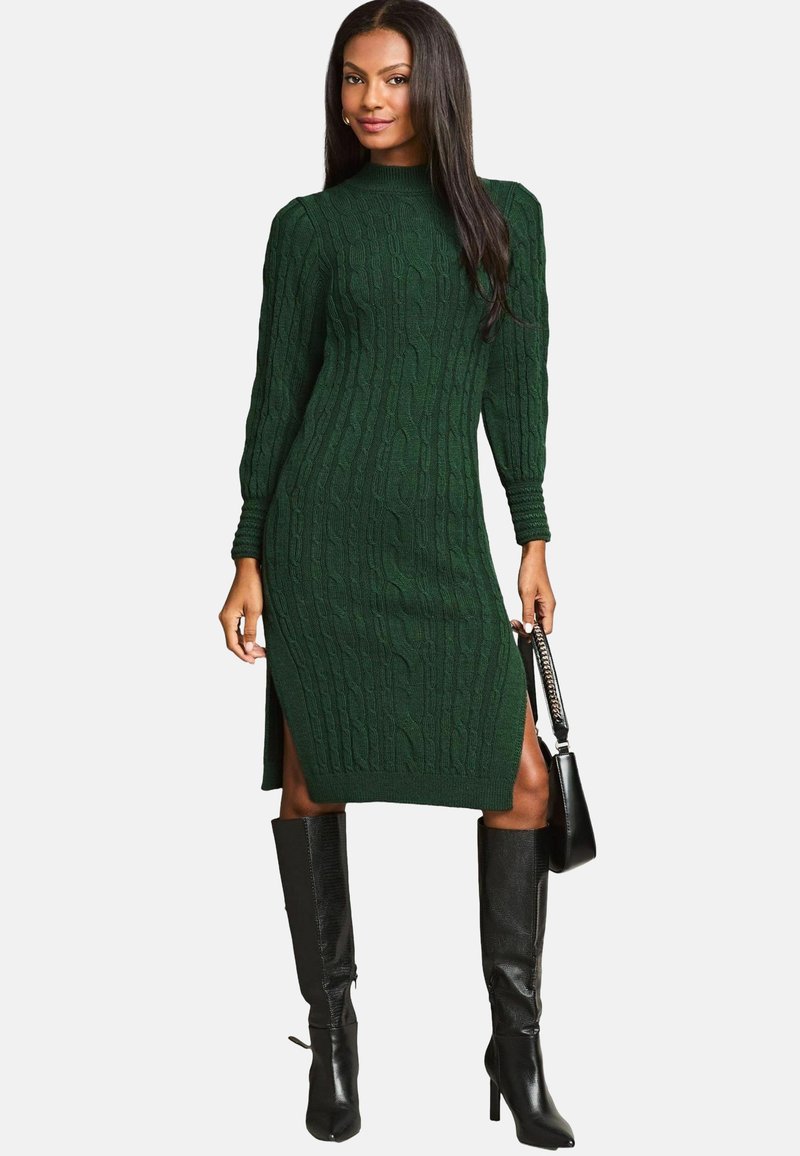 Lipsy PETITE FIT - LONGLINE SIDE SPLIT CABLE KNITTED DRESS - Jumper dress -  green - Zalando