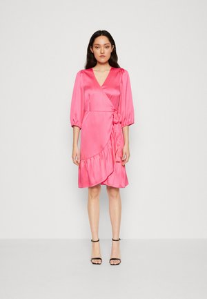 VILA VIKARI V NECK WRAP SHORT DRESS - Cocktail φόρεμα / Φόρεμα για πάρτι - fandango pink/flame scarlet