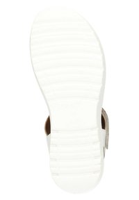 Weiße Schuhsohle mit strukturiertem Profil, flachem Design und leichter Krümmung an der Zehenpartie; keine sichtbaren Marken- oder Musterdetails.