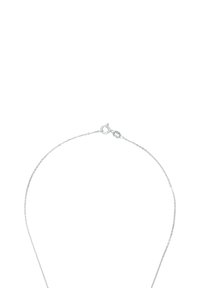 Thin silver chain necklace with spring ring and lobster clasps on a white background.