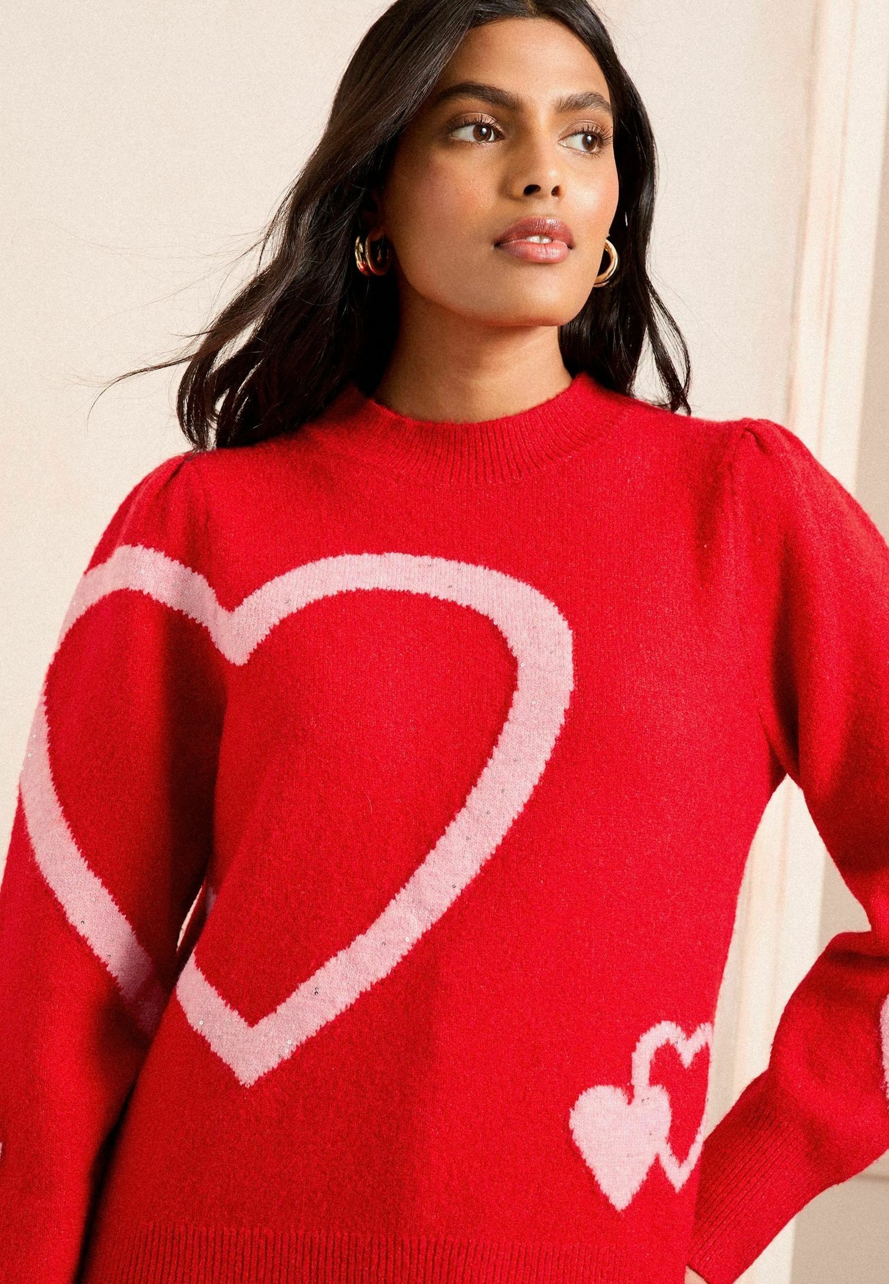 Love & Roses REGULAR FIT - SEQUIN HEART MOTIF - Jumper - red - Zalando