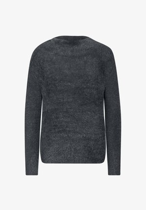 Maglione lavorato a maglia grigio scuro con maniche lunghe, scollatura rotonda e finitura testurizzata. Orlo dritto e superficie in tessuto morbido.