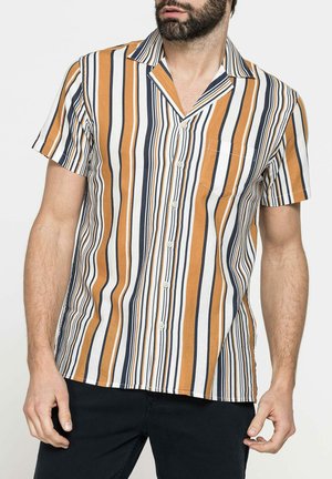 Carrera Jeans SHORT SLEEVE BOWLING SHIRT - Camicia - bianco ocra blu strisce