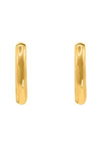 Boucles d'oreilles en métal doré avec une finition lisse et polie. Forme arrondie et design légèrement torsadé. Légères et de style minimaliste.