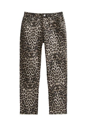 Leoprint-Jeans mit körperbetontem Design, mittelhoher Taille und Denim-Textur. Verfügt über klassisches Fünf-Taschen-Design und Knopfverschluss.