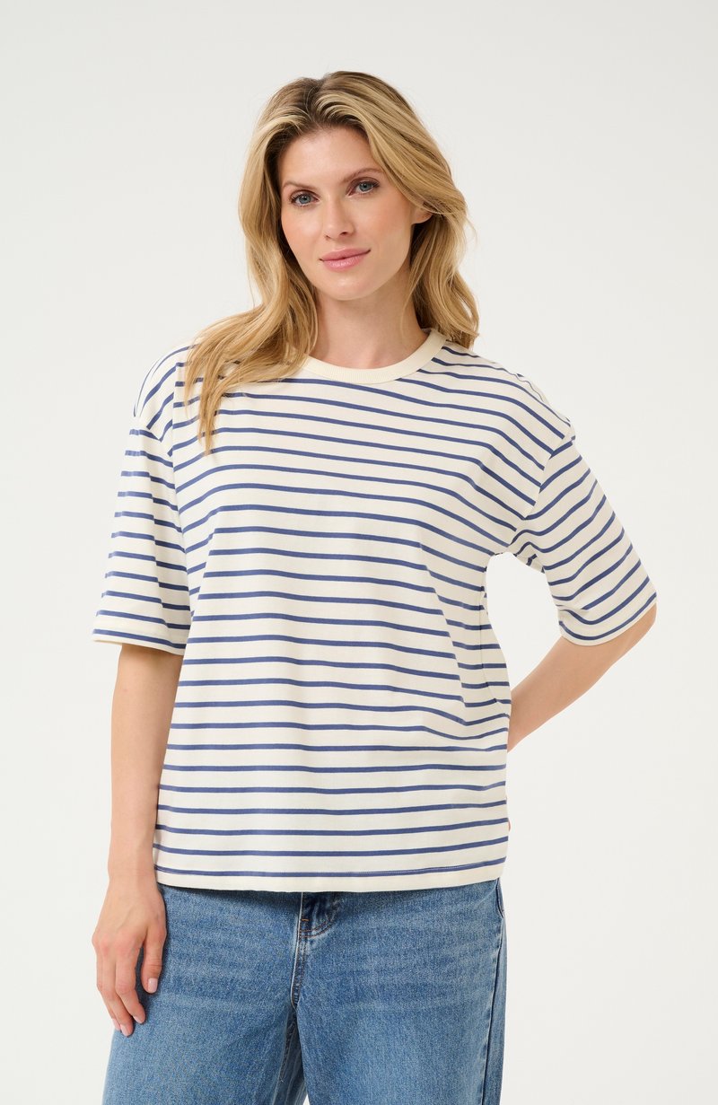 Kaffe WINNY 1/2 SLEEVE - Marškinėliai su spaudiniu - ant. white indigo blue
