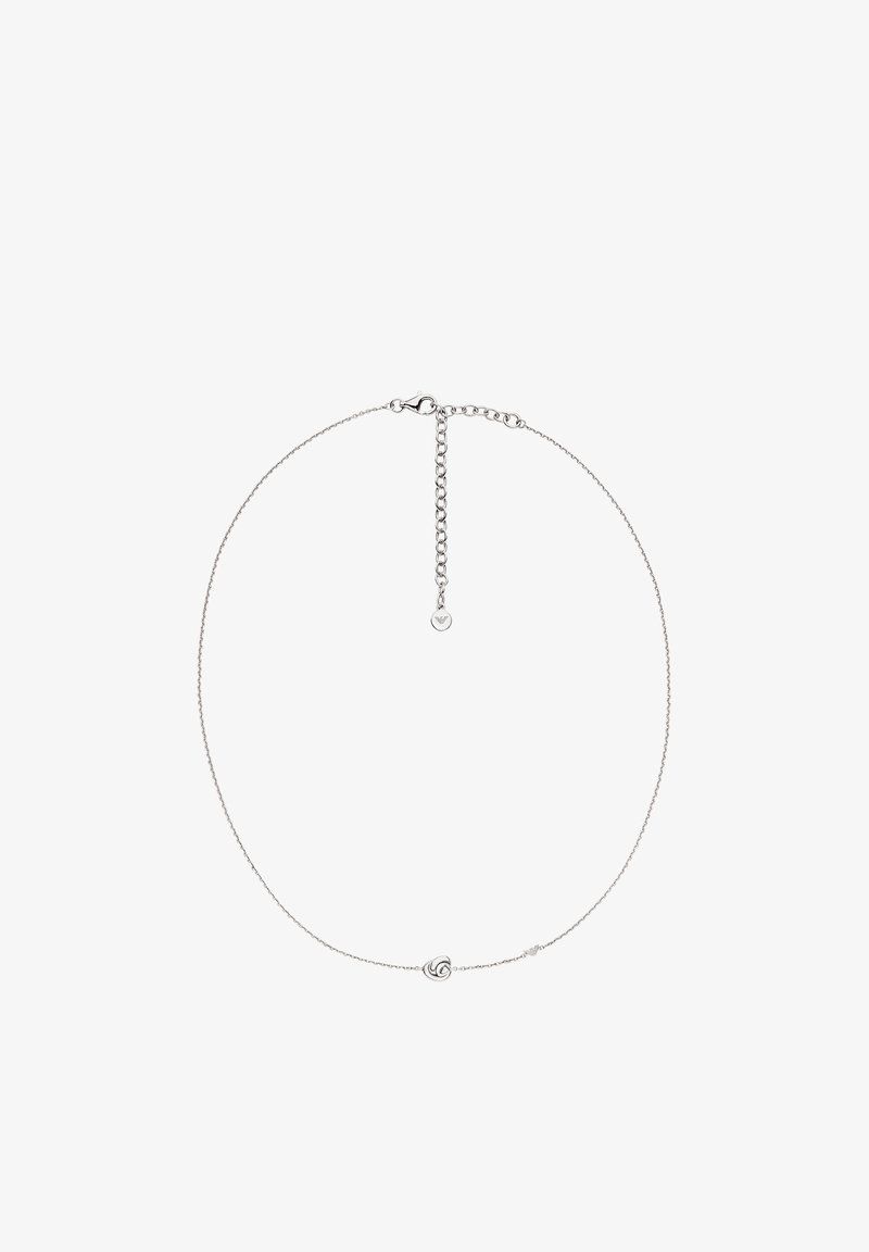 Sølvkæde med et delikat design, der har en central knudedetalje. Kæden er fin, med justerbar længde og lås med krabbeklo.