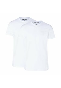 T-shirt in cotone bianco, design a girocollo, maniche corte, con un logo "CAMP DAVID" in rilievo sulla parte anteriore. Set da due pezzi.