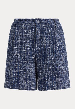 Σορτς από μπλε-σκούρο ναυτικό τουίντ με υφή υφάσματος, διαθέτοντας κουμπί μπροστά και κομψή γραμμή. Περιλαμβάνει διακριτικές λεπτομέρειες με λευκή ραφή.