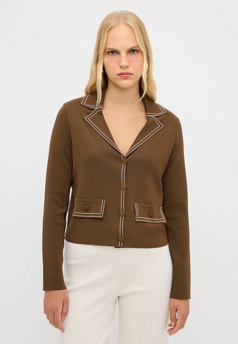 adL STRIPED COLLAR - Neuletakki - khaki