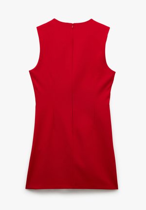 Rode mouwloze jurk met een hoge halslijn, rechte silhouet, rits aan de achterkant en subtiele naaddetails voor een nette afwerking.