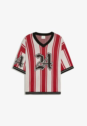 Bershka, T-SHIRT WITH VERTICAL STRIPE - T-shirt imprimé - red